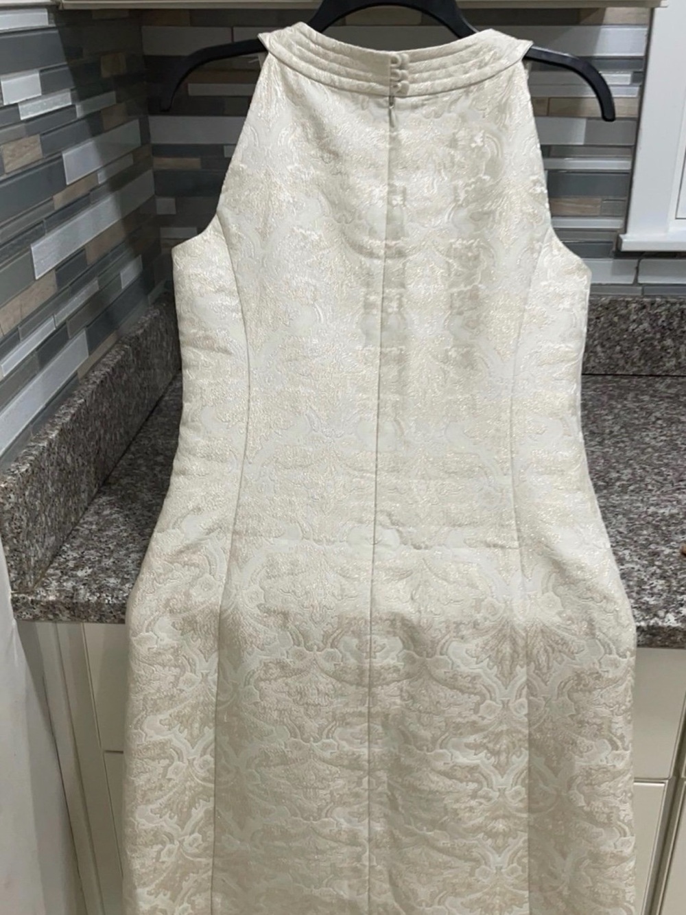 Ann Taylor Ivory Brocade High-Neck A-Line Dress